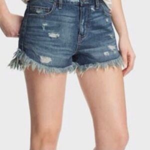 Free People Medium Wash Denim Shorts Distressed Frayed Hem